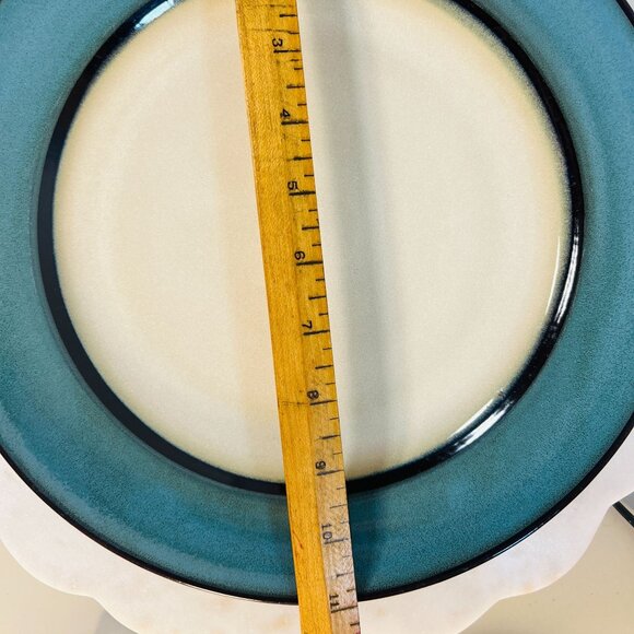 Dinner Plates 11" Pier 1 Imports Reactive Glaze Stoneware Teal Ivory Replacement - Picture 3 of 5